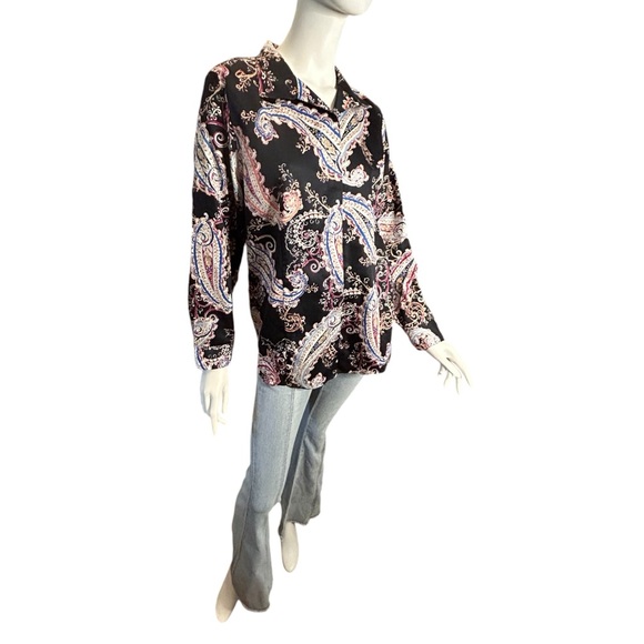 Chico’s No-Iron Sateen Paisley Wing-Collar Shirt Size Chicos 2/U.S. 12/14 - Picture 4 of 14